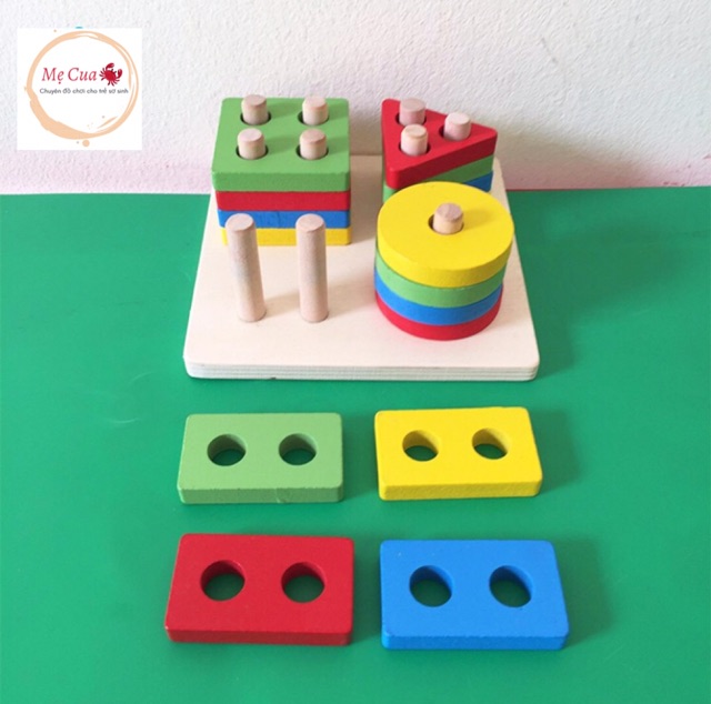 Đồ Chơi Montessori Bảng Chuỗi Thả Hình Bằng Gỗ Giúp Bé Học Phân Biệt Màu Sắc Hình Khối