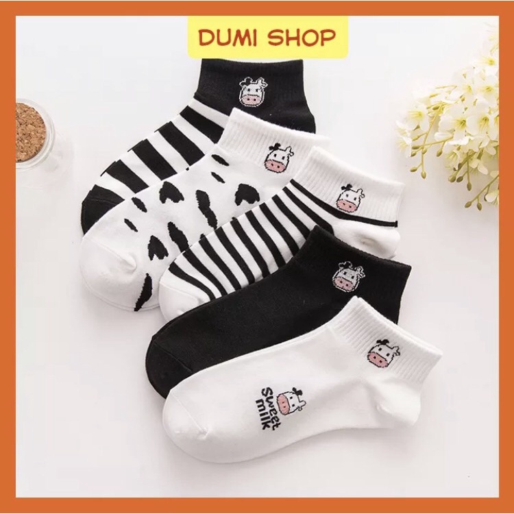 Set 5 Đôi Tất Vớ Cổ Ngắn Họa Tiết Bò Sữa Dễ Thương - Dumi Shop