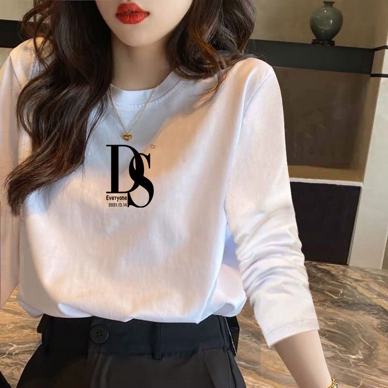 Áo Thun Cotton Trắng Tay Dài Dáng Rộng Thời Trang Mùa Xuân Mới 2022