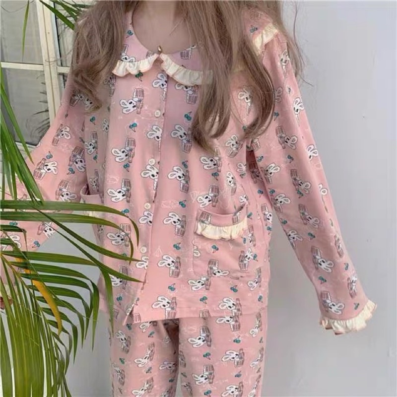 [MẪU HOT] Bộ pijama mặc nhà , đồ bộ cổ sen viền bèo hoạ tiết kute, dễ thương, chất đẹp tay dài quần dài nhiều size to