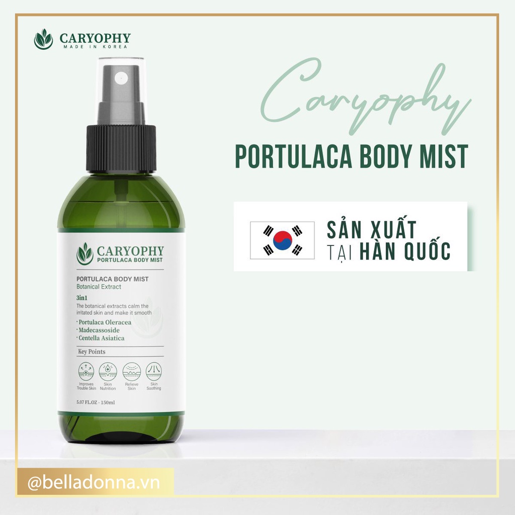 [CHÍNH HÃNG] Combo Xịt Ngừa Mụn Toàn Thân Caryophy Portulaca Body Mist 150ml + Serum Ngừa Mụn Caryophy Fullsize 10ml