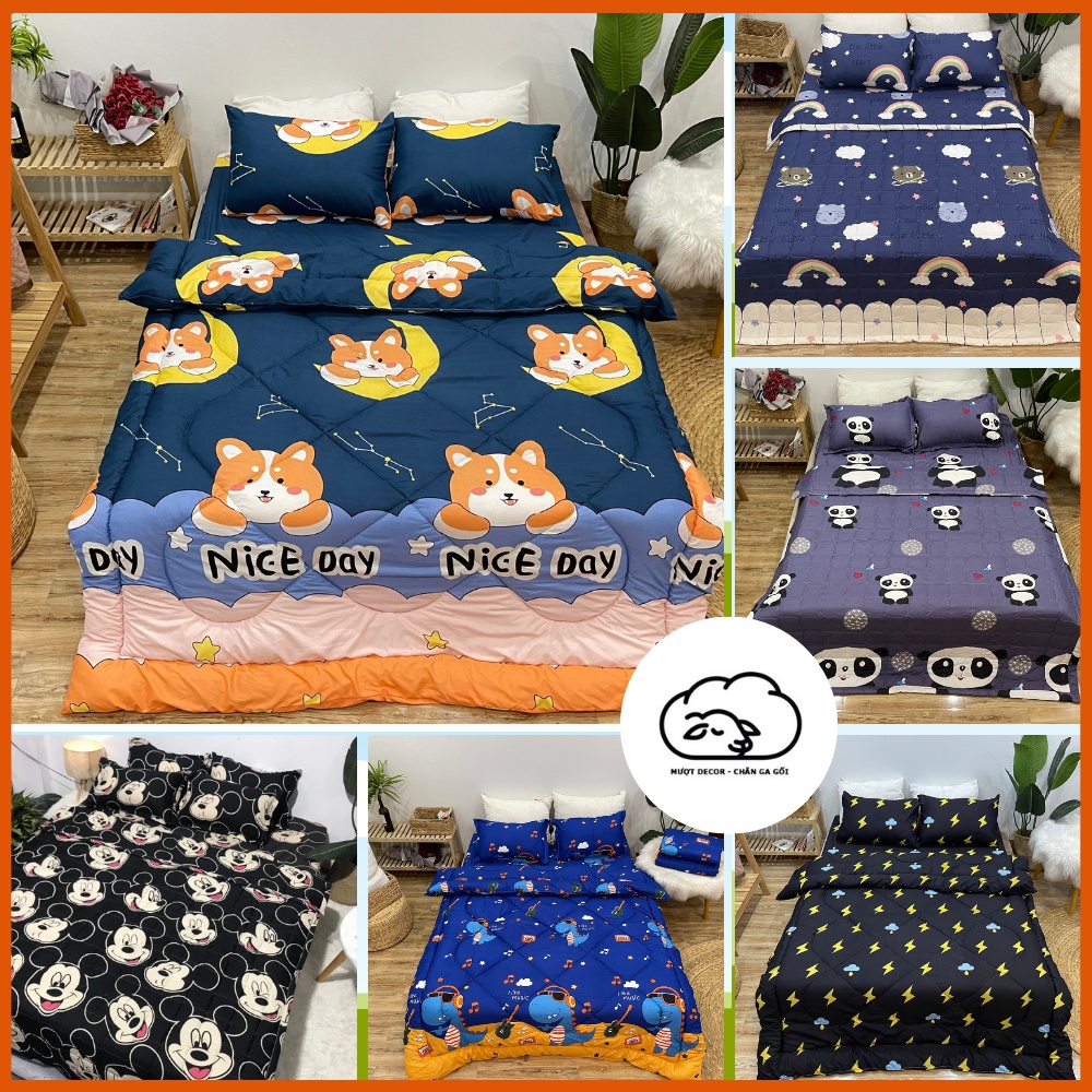 Bộ ga gối hè cotton họa tiết đáng yêu Mượt Decor chăn ga gối set 3 món 4 món