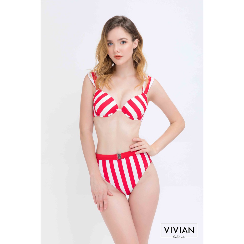 Đồ bơi Nữ VIVIAN kiểu cách điệu, quần dây nịt - màu Đỏ - VS087_RD