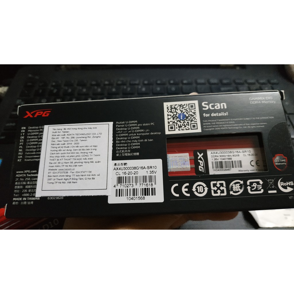 RAM ADATA XPG Gammix D10 DDR4 8GB bus 3000Mhz tản nhiệt đỏ BH 5 năm chính hãng