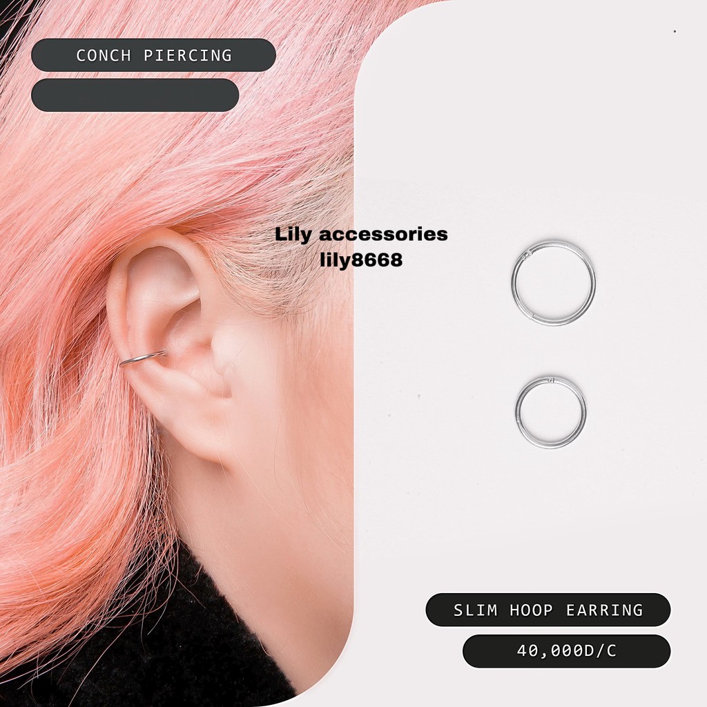 Slim Hoop Earring khuyên tai titan tròn bật khấc không gỉ không đen không dị ứng nam nữ Uniex