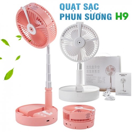 Quạt sạc tích điện kéo dài phun sương đa năng gấp gọn du lịch, Quạt mini pin 7200mAh kiêm sạc dự phòng