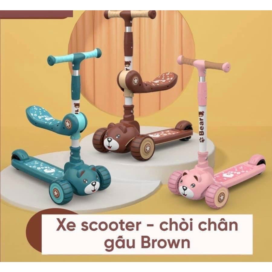 XE TRƯỢT SCOTTER HÌNH GẤU 3 TRONG 1 CÓ GHẾ NGỒI, NHẠC,ĐÈN PHÁT SÁNG