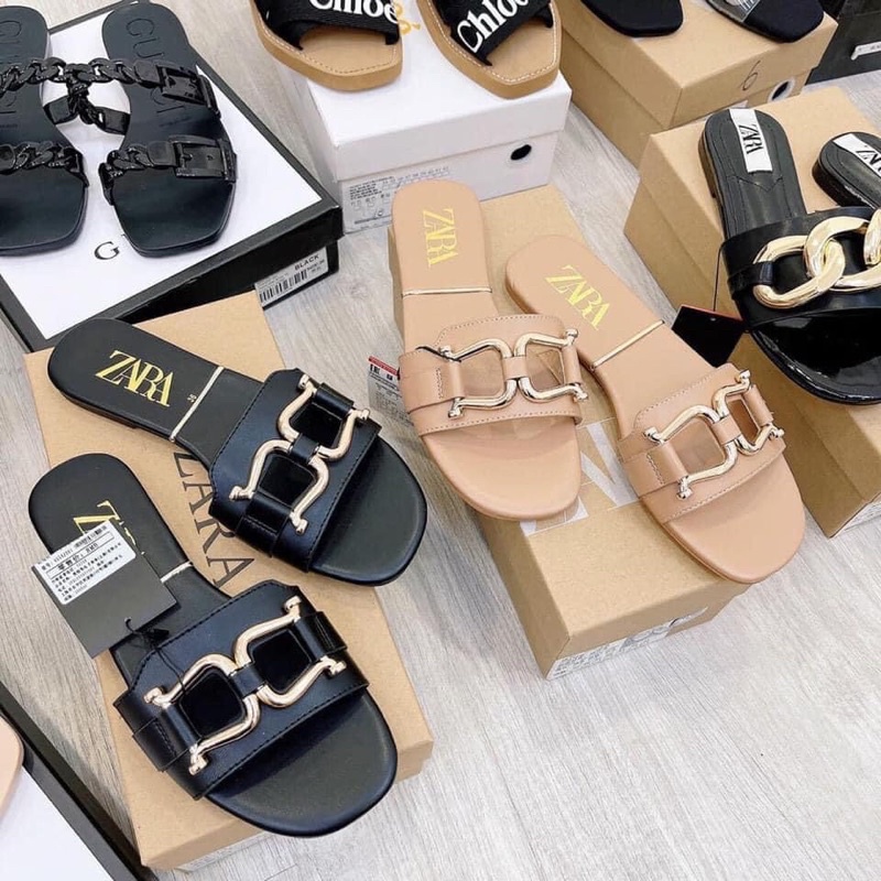 Dép nữ quai ngang ZARA da mềm hàng đẹp- Ảnh chụp thật