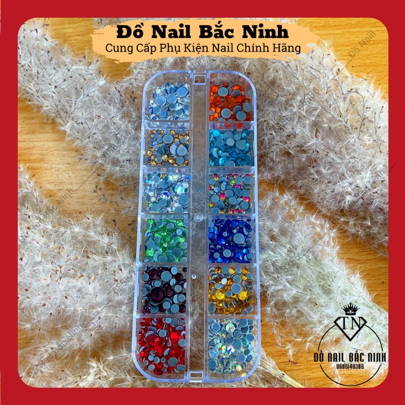 Đá Chân Keo Mix Màu , Đá Gắn Móng Mix Size 12 Ngăn Siêu Sáng