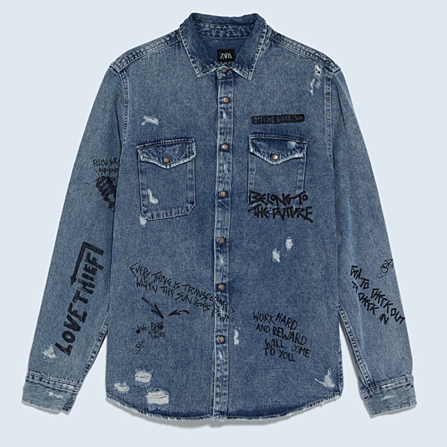 Áo sơ mi jean dài tay Zara authentic GRAFFITI size M