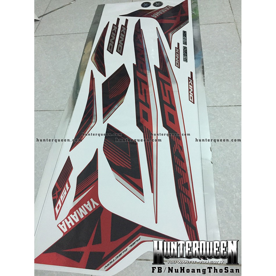 Tem Exciter 150. Tem rời MX King đỏ sọc đơn giản, chất liệu CANDY, dán xe đỏ. Xe màu khác vui lòng inbox