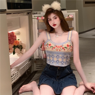 Áo sát nách họa tiết hoa thêu xinh xắn gợi cảm thời trang mùa hè