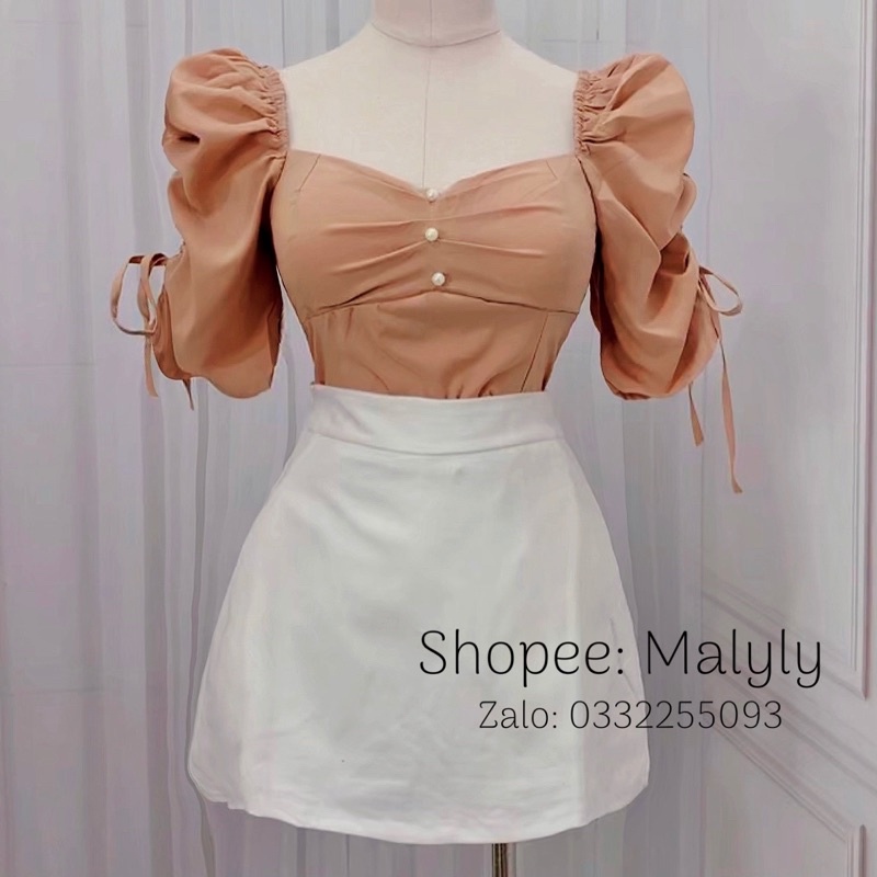 [ MÃ 320 ] ÁO CÚP NGỰC TAY NHÚN PHỒNG ( ẢNH SHOP CHỤP )