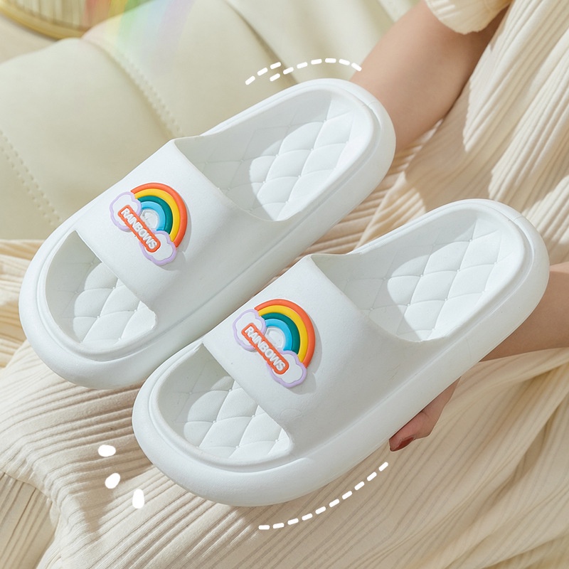 Dép đi trong nhà QiaoYiLuo chống trượt trang trí cầu vồng dễ thương cho cặp đôi