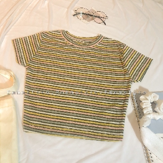 Áo croptop sọc basic tay ngắn (Freesize - Giá rẻ - Ảnh thật tự chụp)