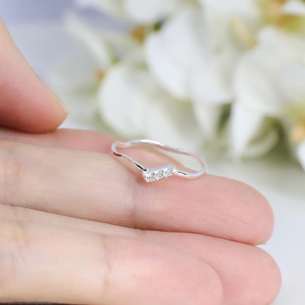 Nhẫn bạc nữ PANSY đính đá chữ nhật cách điệu cá tính - Nhẫn nữ bạc ta cao cấp