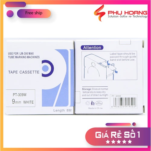 Băng in nhãn Max LM-TP309W, rộng 9mm, dài 8m/cái, màu trắng, dùng cho máy in LM-370E, LM-380E, LM-380A, LM-390A