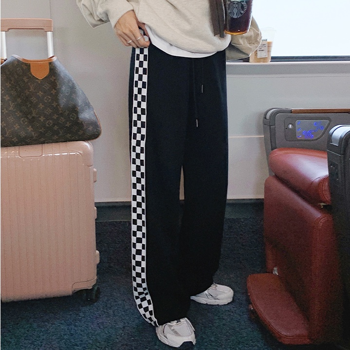 SUXI Quần ống rộng Họa Tiết Sọc Caro Phong Cách Hàn Quốc Cá Tính Cho Nữ
