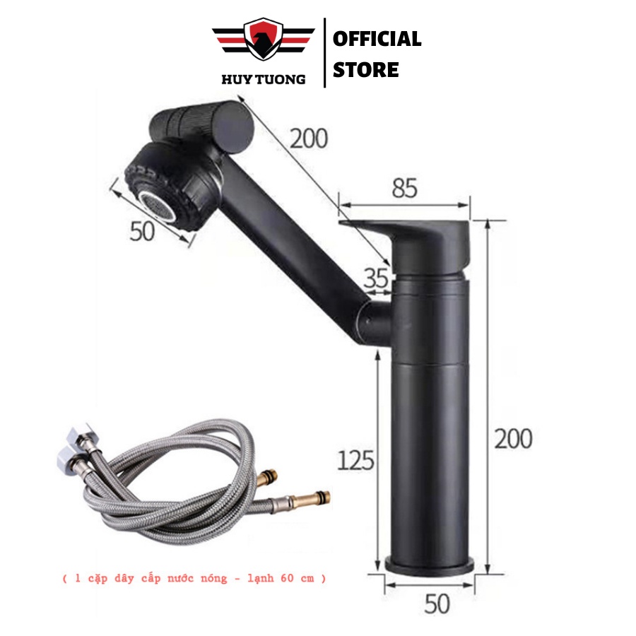 Vòi lavabo nóng lạnh thiết kế với các khớp xoay 360 độ, chất liệu đồng thau nguyên chất - HUY TUONG