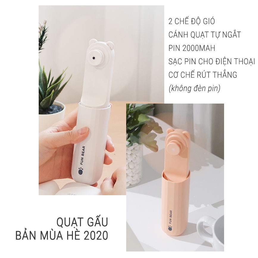 Quạt Cầm Tay Bear Gấu Nâu Mini Đa Năng Sạc Dự Phòng Đèn Pin Khẩn Cấp Jisulife F8 | BigBuy360 - bigbuy360.vn