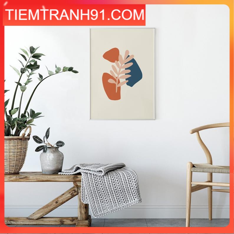 Tranh Canvas Cao Cấp | Tranh Bohemian Leaf Art Print, Neutral Colors Abstract Wall Decor, Printable Boho Style Print