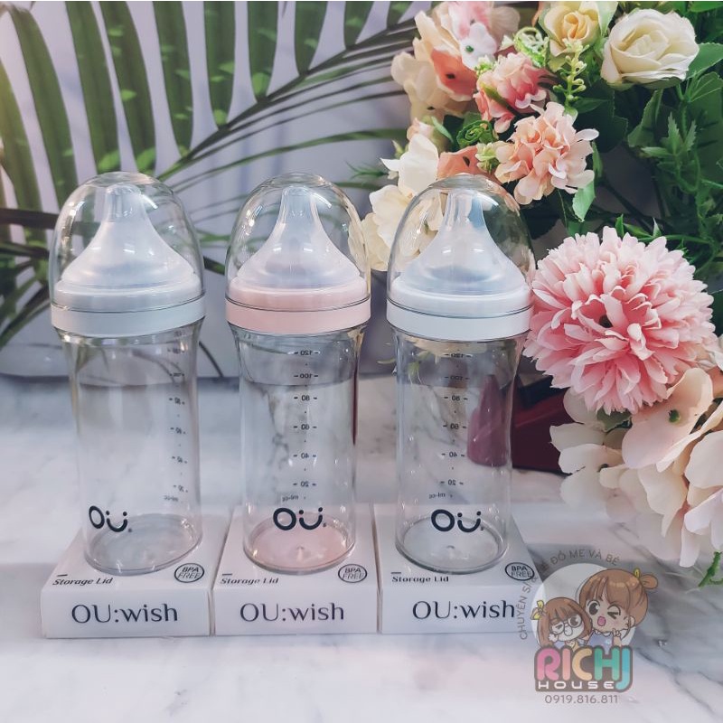 Bình Sữa OU WISH Nội Địa Hàn Quốc 140ml/260ml TẶNG KÈM Nắp Đậy Bình Sữa Silicon