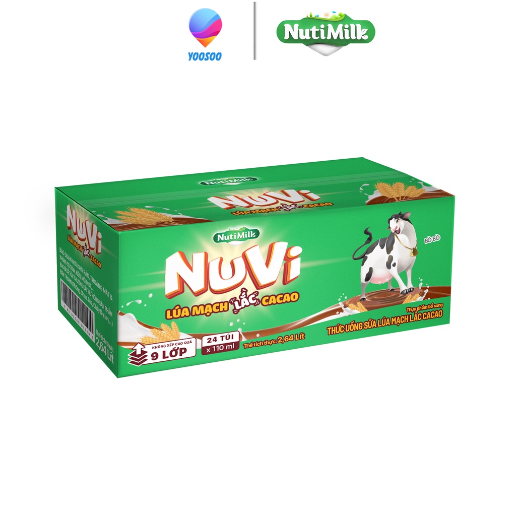 Thùng 24 túi NuVi Sữa Lúa mạch Lắc Cacao túi NuVi Power 110 ml - Thương Hiệu NUTIFOOD - YOOSOO MALL