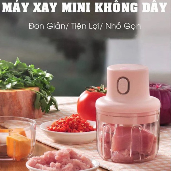 Máy xay mini cầm tay đa năng sạc pin cao cấp xay tỏi ớt, hành, rau củ quả dung tích 250ml | (TT65)