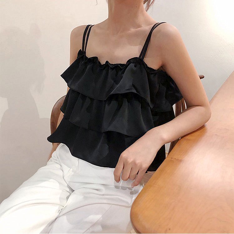 Áo Croptop Nữ Hai Dây Áo Hai Dây Nữ 3 Tầng Hở Lưng Sexy Freesize Chất Đũi Lụa