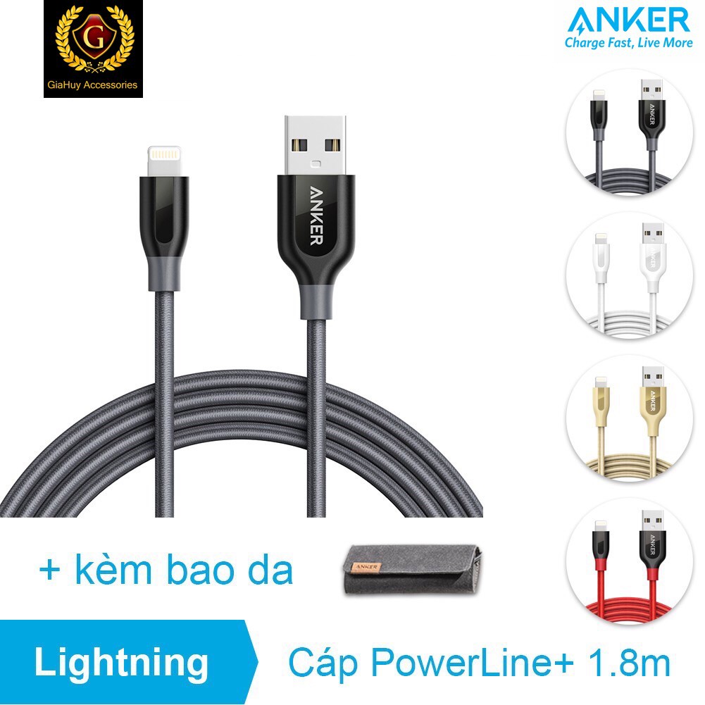 Cáp Lightning bện Nylon ANKER Powerline+ (Có kèm bao da), dài 1.8m - A8122