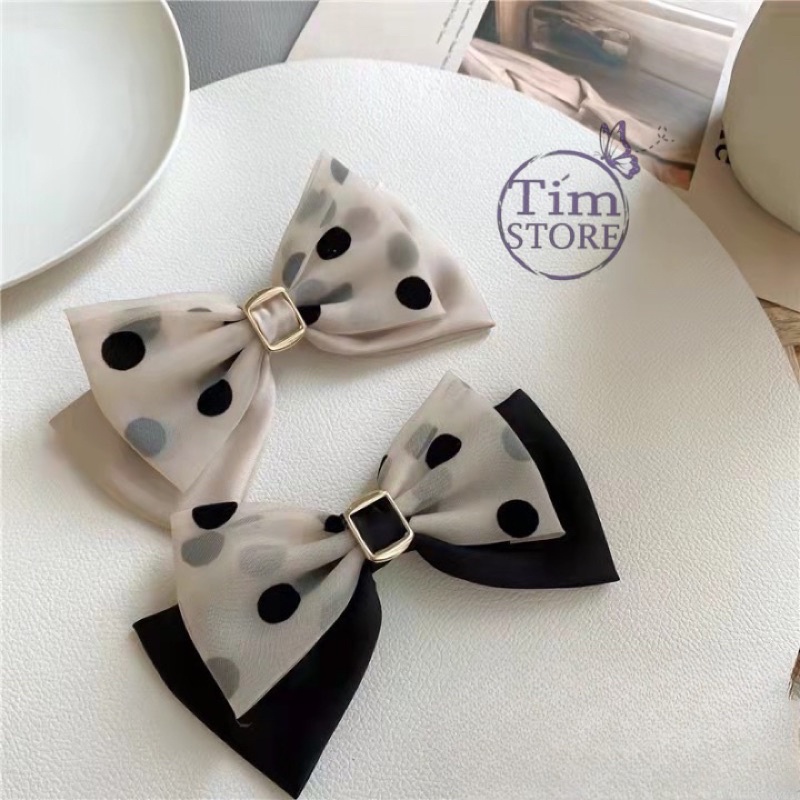 Kẹp tóc nơ von bi size to cao cấp TIMSTORE, kẹp búi tóc phong cách hàn quốc retro