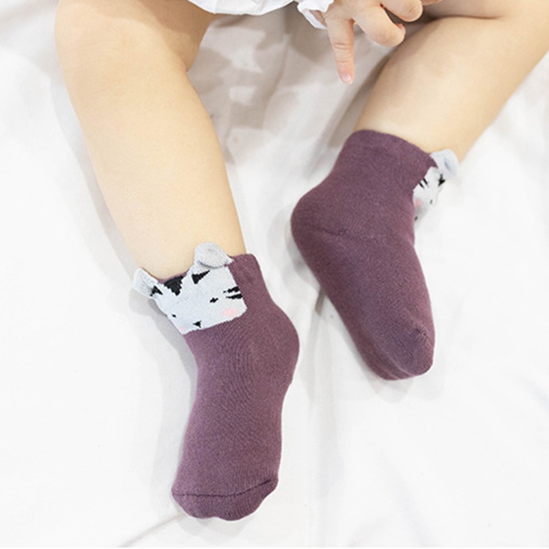 Set 4 Đôi Vớ Cotton Dày Mềm Mại Giữ Ấm Mùa Đông In Hình Tai Gấu Hoạt Hình Cho Bé 0-3 Tuổi | BigBuy360 - bigbuy360.vn