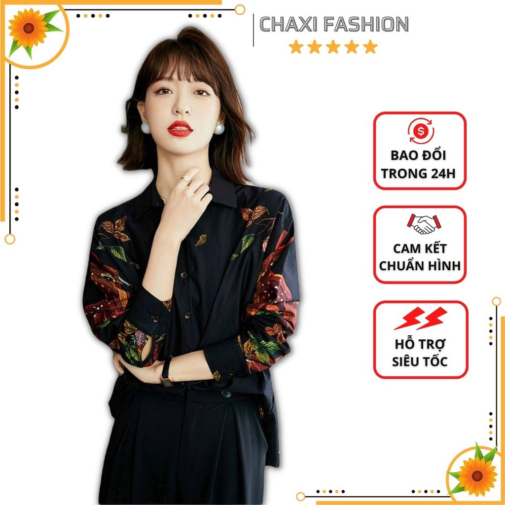HÀNG NHẬP - ÁO SƠ MI LỤA HỌA TIẾT CÀNH LÁ VÀ CON NAI CAO CẤP - KBT27310