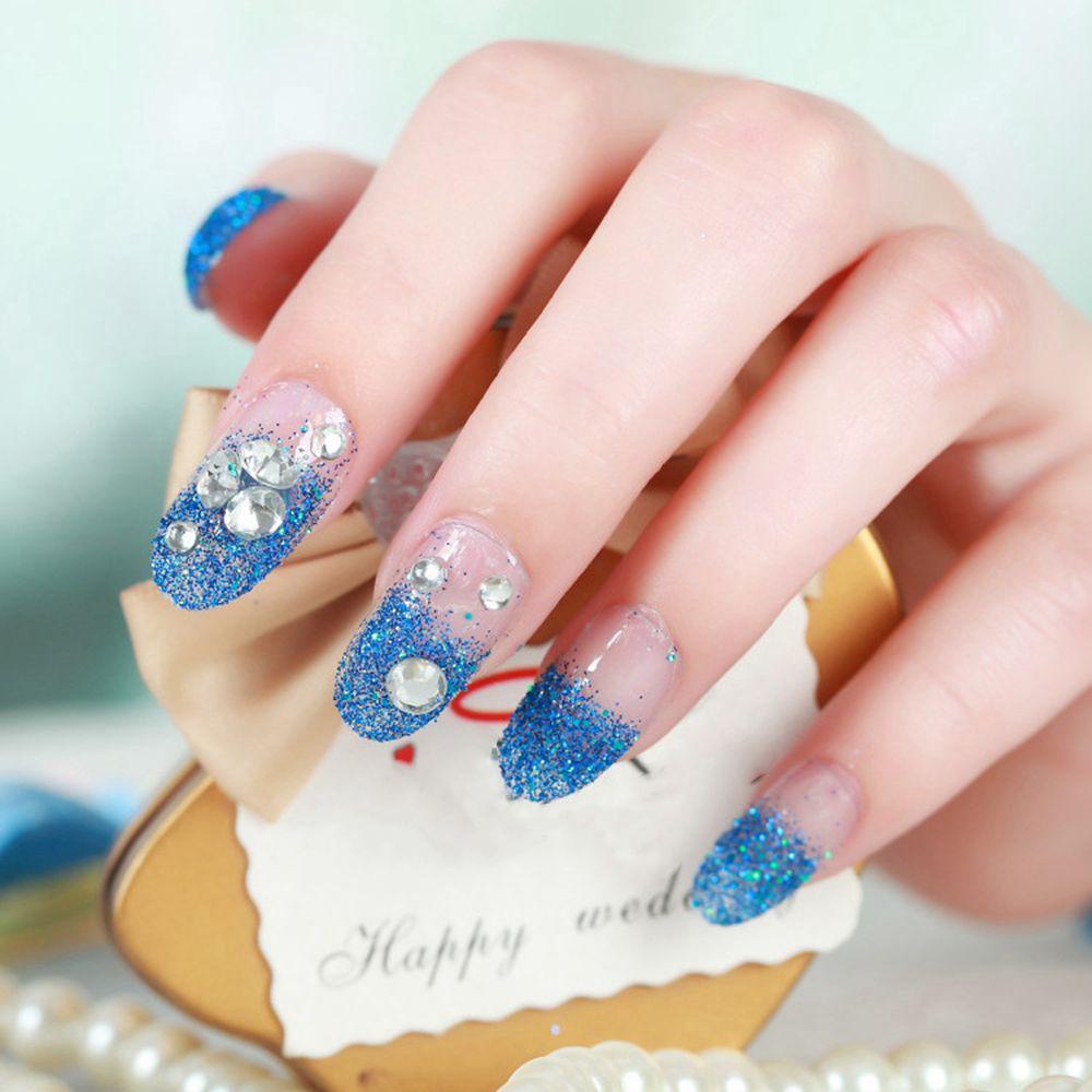 DIACHAVN Bộ Móng Tay Giả Kèm Keo Dán Đính Đá Lấp Lánh Tự Nhiên