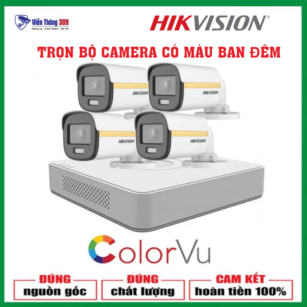Bộ Camera Quan Sát Có Màu Ban Đêm Hikvision 4 Kênh Full HD 1080P - Trọn Bộ Đầy Đủ Phụ Kiện Lắp Đặt