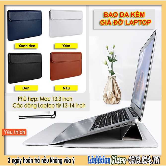 BAO DA 3 CHỨC NĂNG DÀNH CHO MACBOOK-LAPTOP 13-13.3 INCH