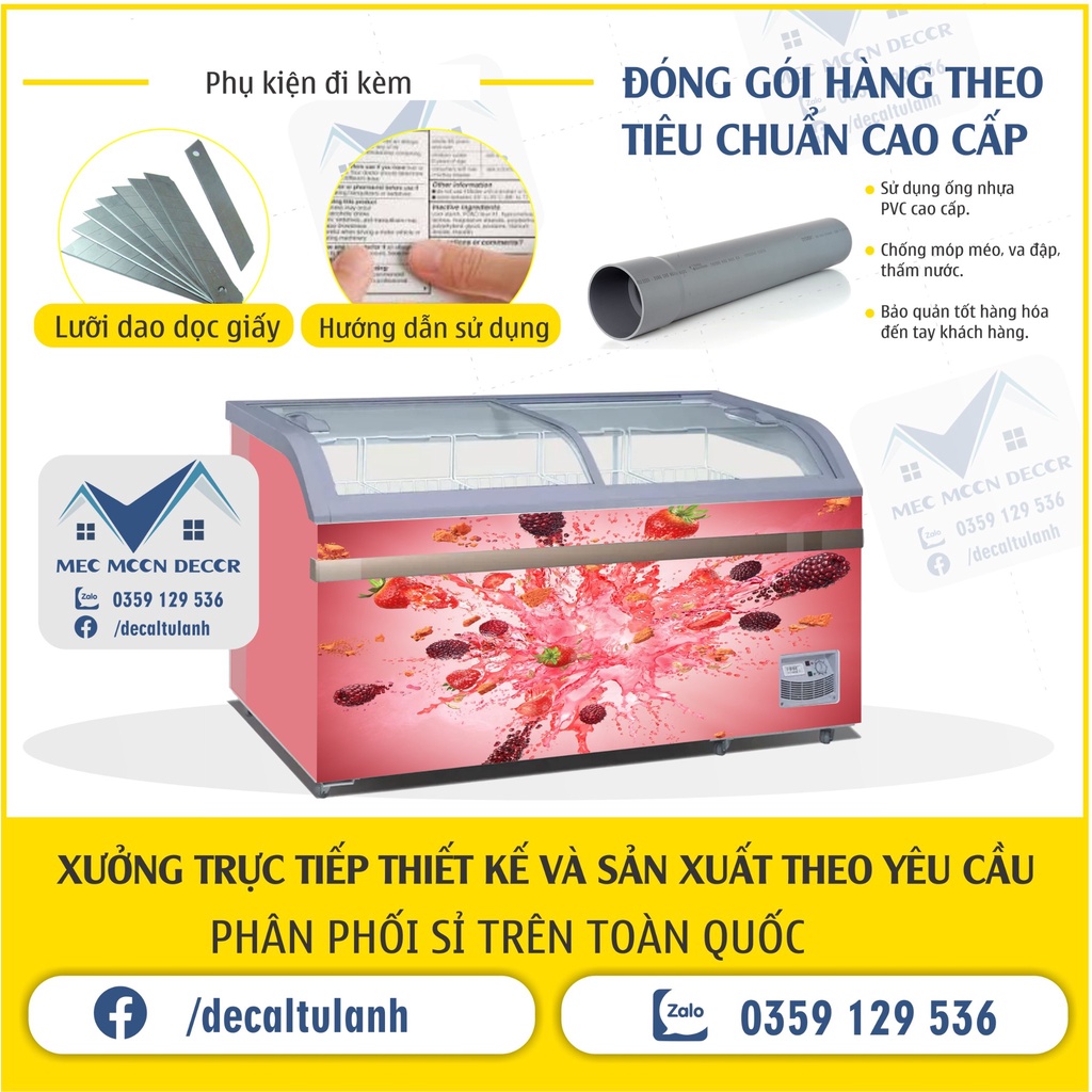 Miếng dán tủ đông - decal dán tủ đông không thấm nước mẫu mới tươi mát cho tủ dung tích dưới 400l