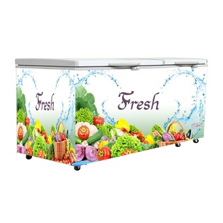 Decal dán tủ đông kích thước ngang 123cm x cao 85cm x rộng 65cm