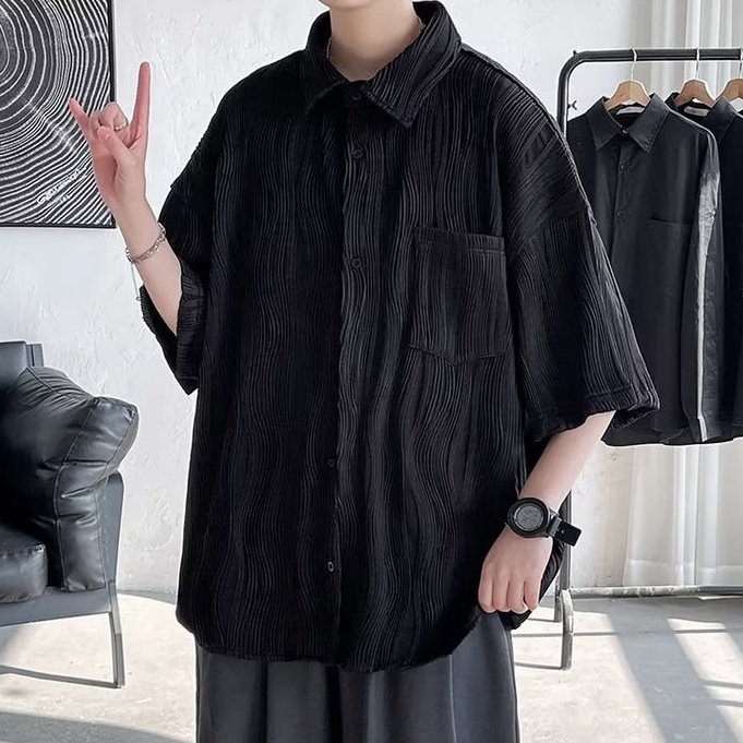 Áo sơ mi tay dài xếp ly thời trang nam hàn quốc dành cho nam big size áo sơ mi nam unisex simple màu rắn đơn giản đơn giản kết cấu thời trang hàng đầu