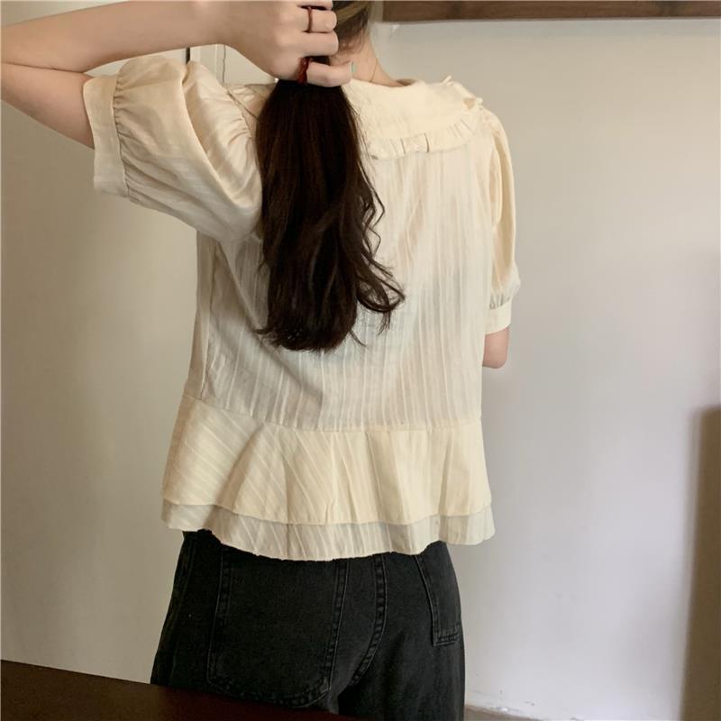 Áo kiểu BH tay phồng cổ sơ mi dáng rộng thời trang mùa xuân dành cho nữ 2022