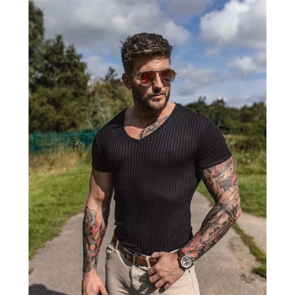 Áo Thun Nam Ngắn Tay Cổ Chữ V Thời Trang