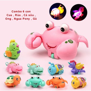 Combo 6 con rút dây chạy trớn, phát sáng ( Cua , Rùa , Ngựa Pony , Cá sấu , Gà , Ong )  , LY2226
