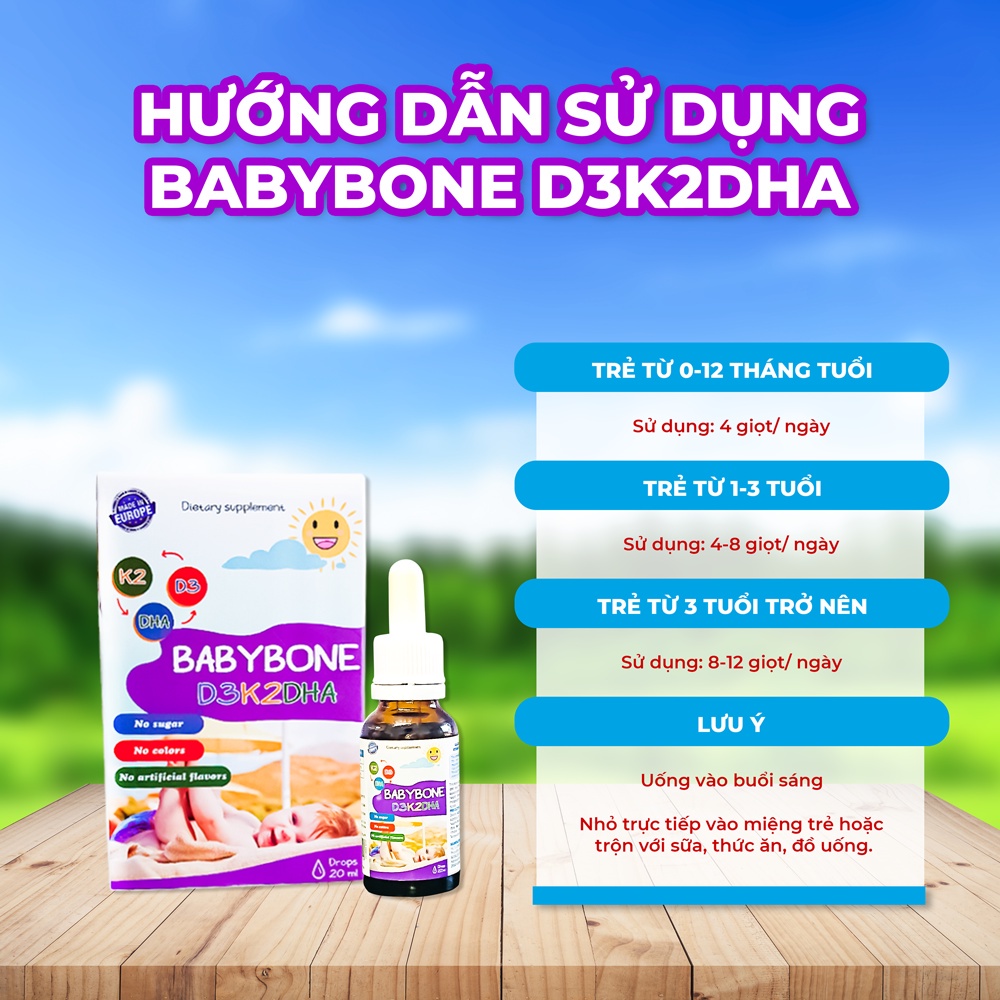 Vitamin D3K2 MK7 DHA BABYBONE 20ml D3 hấp thu canxi tối đa, DHA phát triển trí não, tăng chiều cao vượt trội