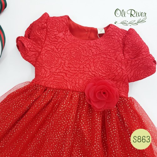 [Mã FARSBR151 giảm 100% đơn 0đ] Váy đỏ công chúa hoa cải Oli River - S863 Oli River
