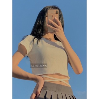 [ẢNH THẬT ĐỘC QUYỀN SMOR.VN] Áo croptop tay ngắn, đan dây eo