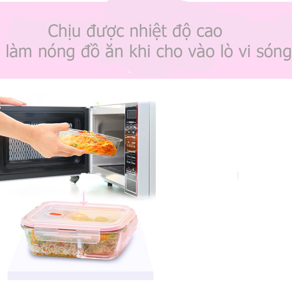 [ KÈM TÚI GIỮ NHIỆT ] Hộp cơm thủy tinh đựng thức ăn có chia ngăn an toàn sạch sẽ có 3 loại kích cỡ