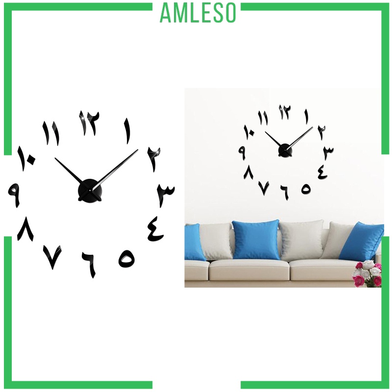 [AMLESO]3D Wall Clock Frameless Mirror Number Sticker for Living Room Black