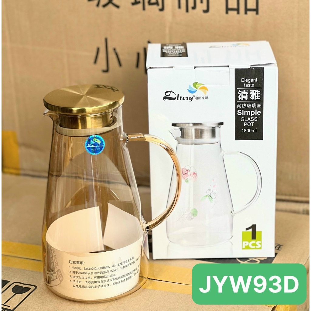 [ Sỉ lẻ ] [ giá tận xưởng] Bình Đựng Nước 1.9Lít Thủy Tinh Chịu Nhiệt, Bình Thủy Tinh Chịu Nhiệt Màu Vàng