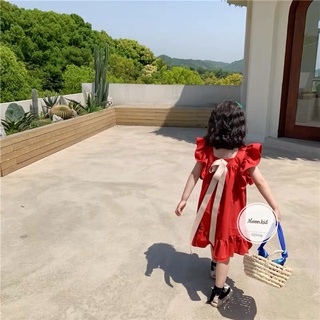 Váy đỏ cổ vuông đuôi cá bé gái