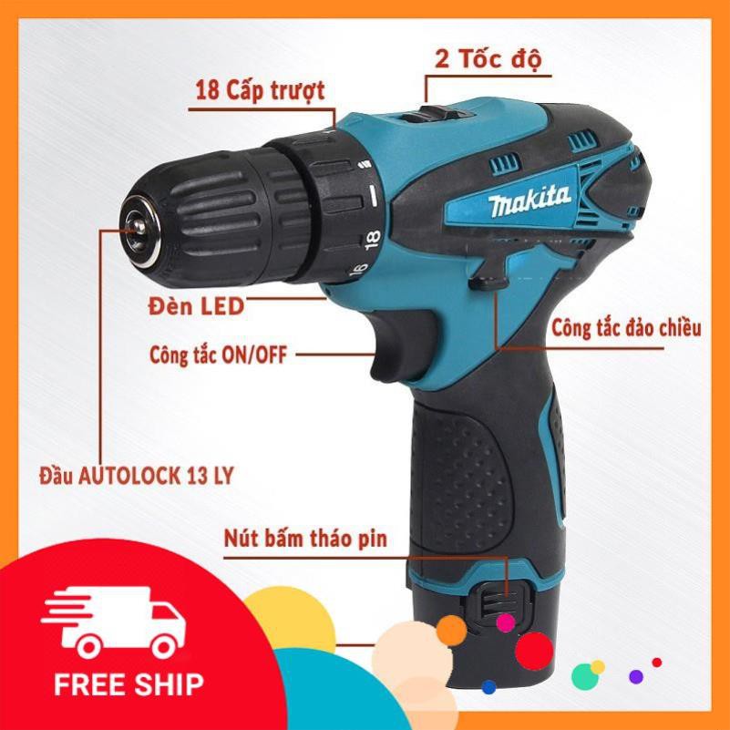 [Chính Hãng] Máy khoan pin makita 12V – KHOAN – BẮT VÍT – VẶN ỐC tặng kèm hộp 24 chi tiết -Xịn